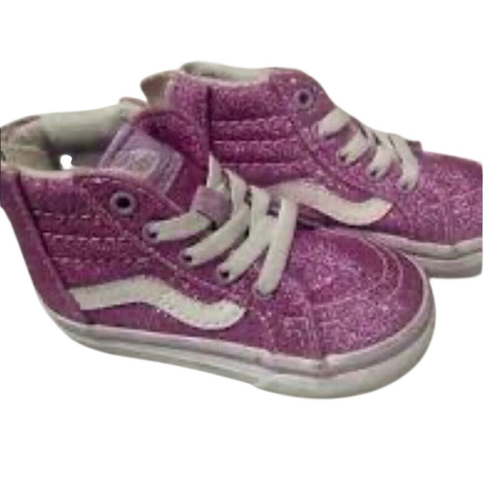 Vans sz 8.5C Hi Zip pink glitter for toddlers, High top silhouette zip closure